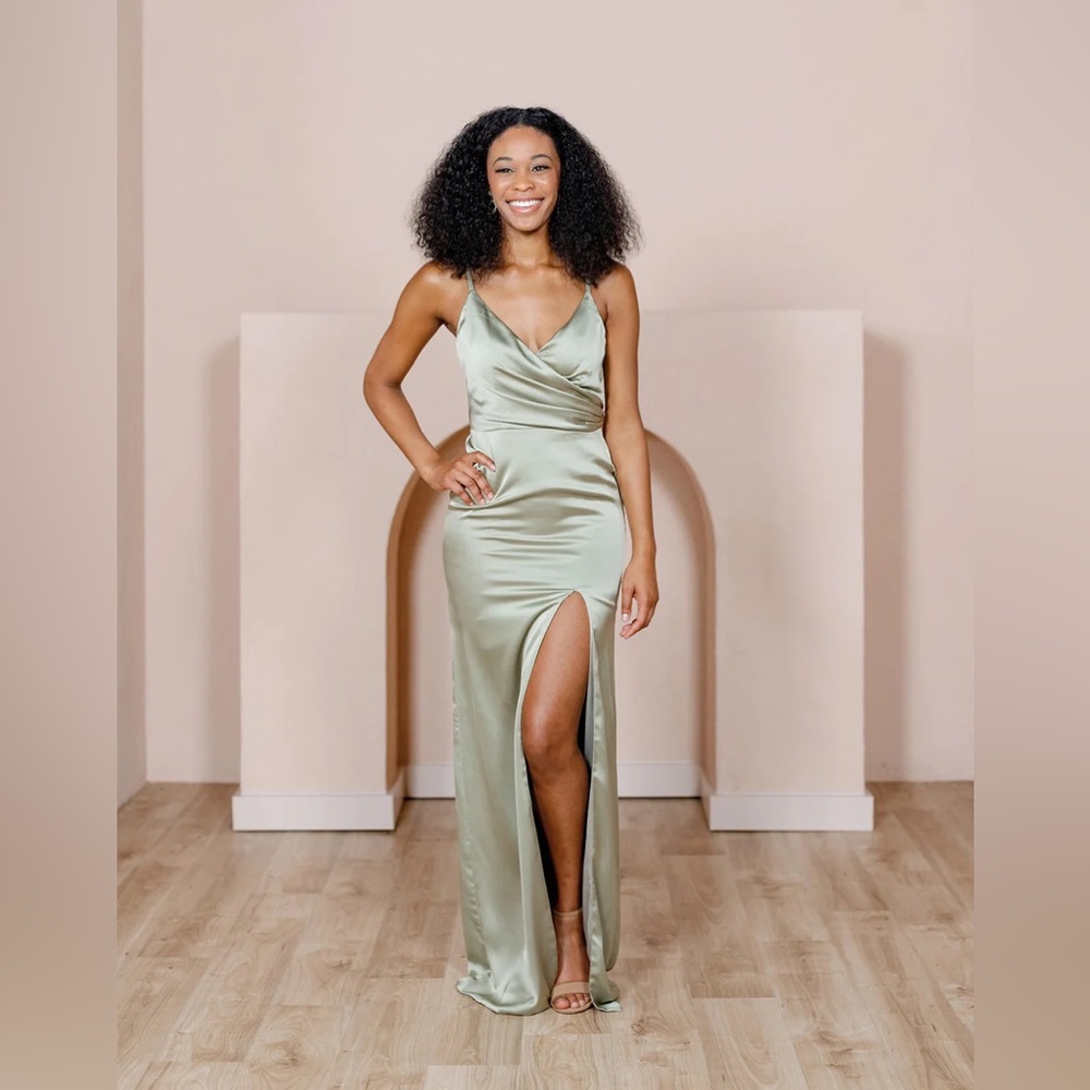 Revelry Rava Satin Dress in Sage